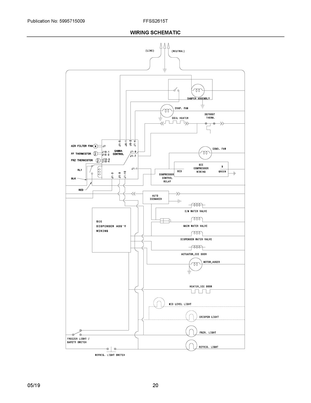 Wiring Schematic Diagram and Parts List for FFSS2615TD1  Frigidaire Refrigerator