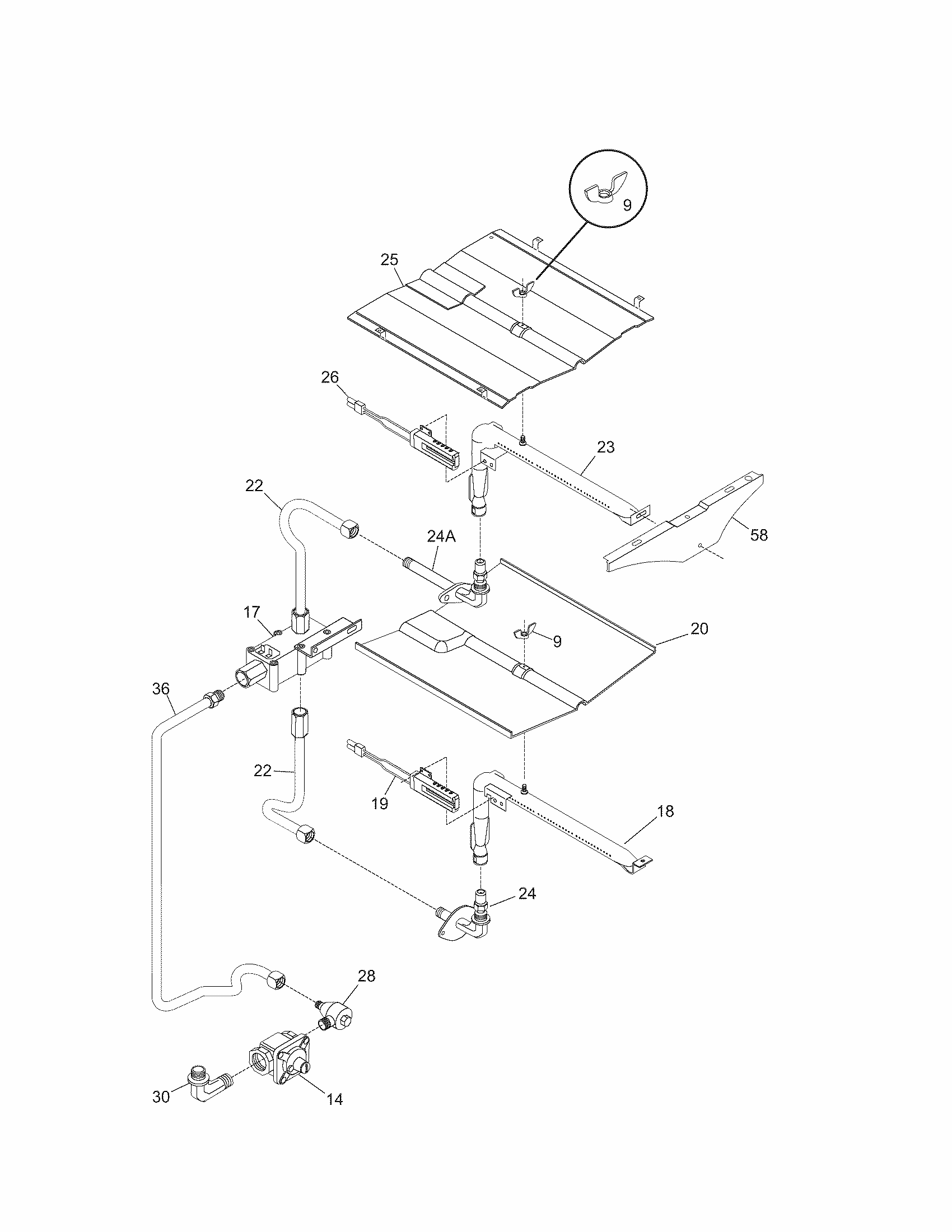 Burner Diagram and Parts List for 79030479401  Kenmore Wall Oven