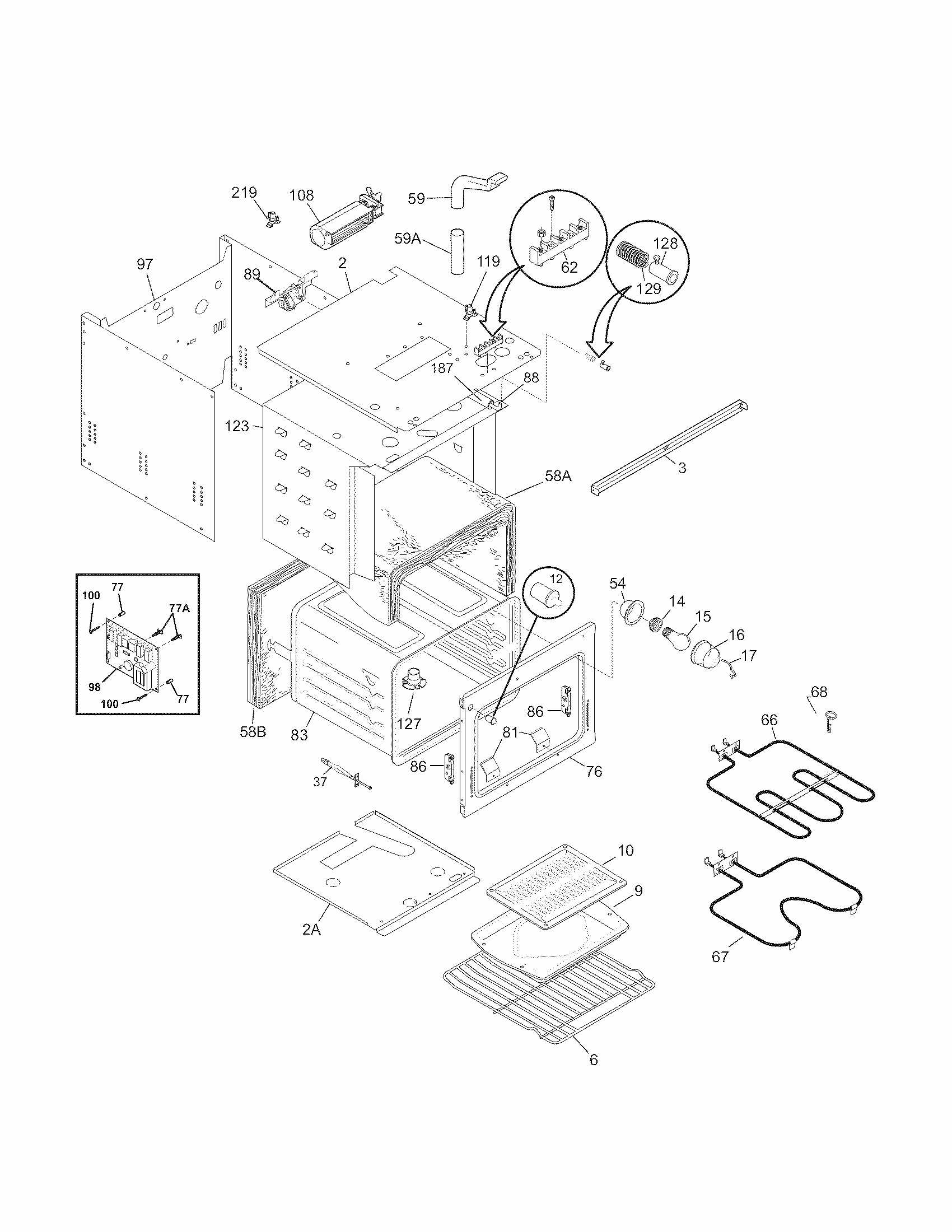 Upper Oven Diagram and Parts List for 79040619802  Kenmore Wall Oven