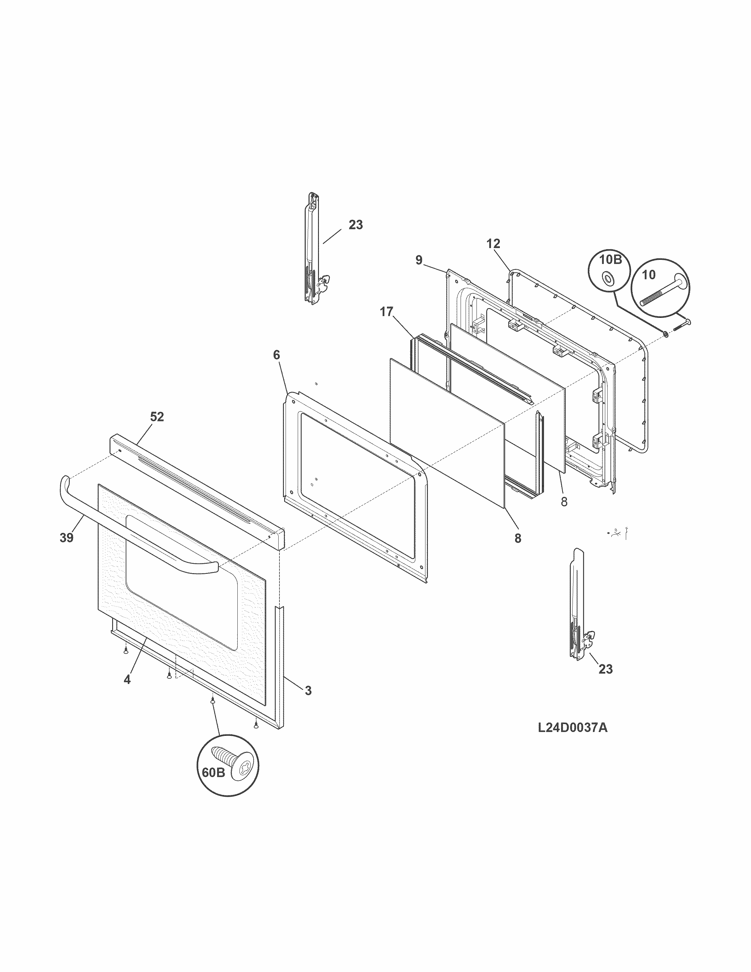 Door Diagram and Parts List for 79073433312  Kenmore Range