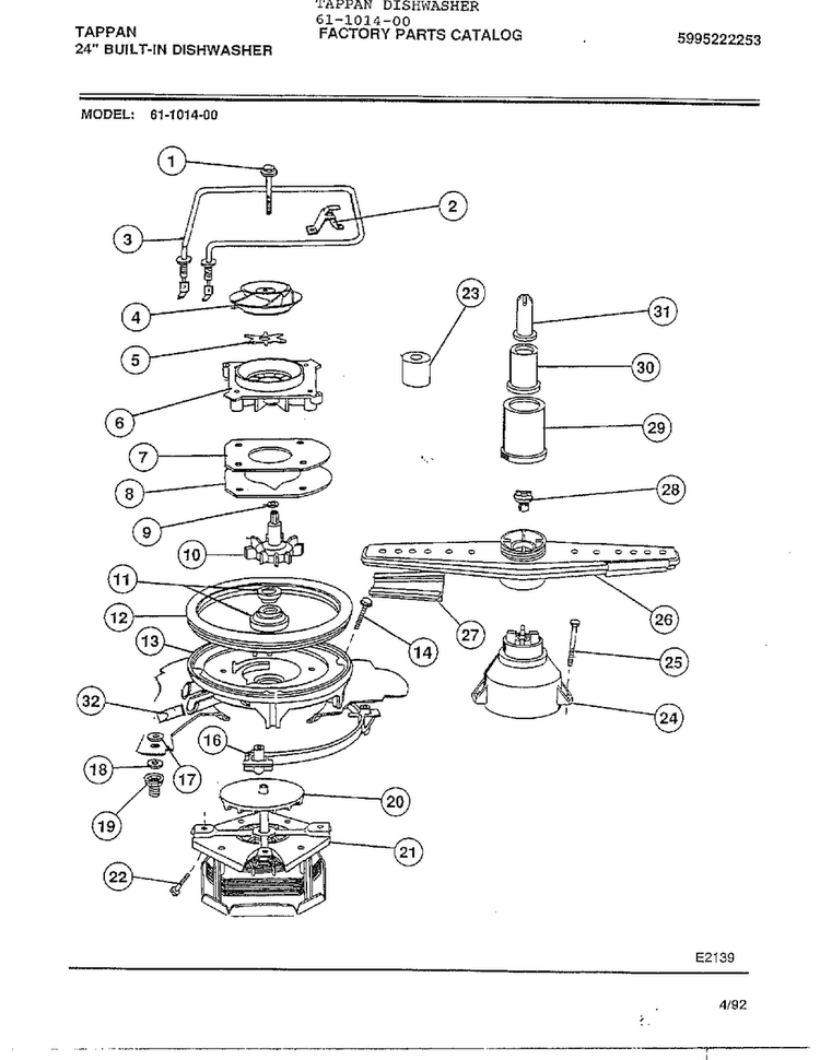 Tappan 24" Built-in Dishwasher Page 6 Diagram and Parts List for 61-1014-00  Frigidaire Dishwasher