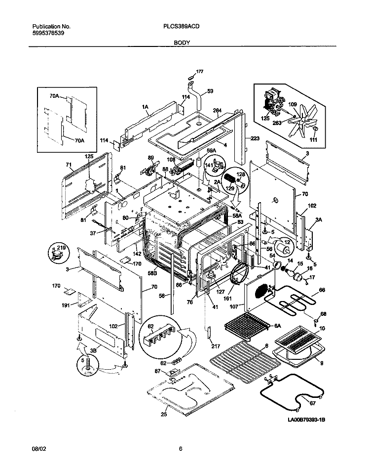BODY Diagram and Parts List for PLCS389ACD  Frigidaire Range