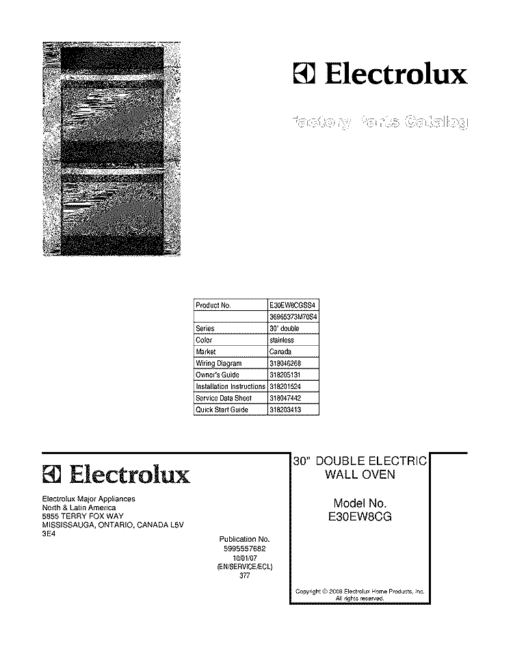 COVER Diagram and Parts List for E30EW8CGSS4  Electrolux Wall Oven