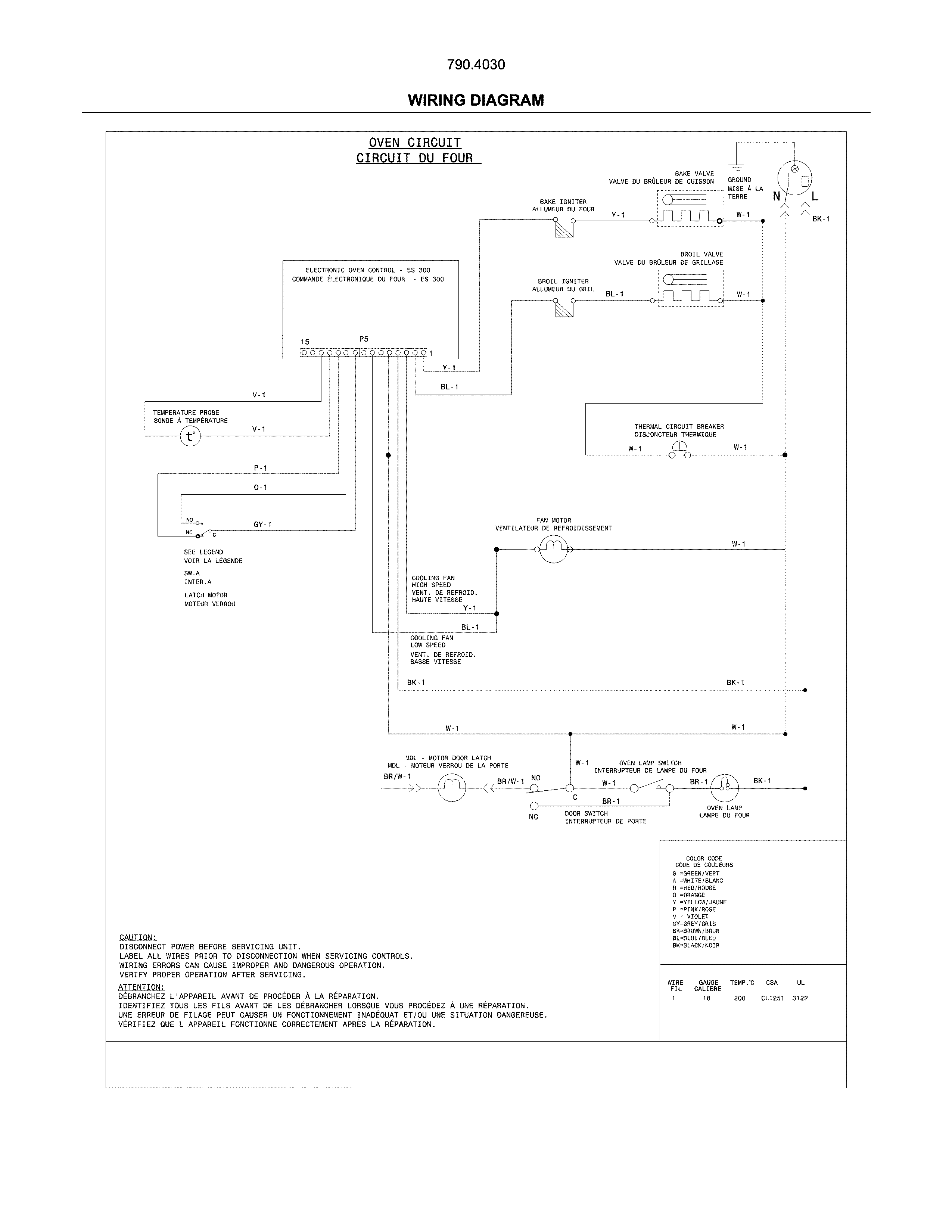 Wiring Diagram Diagram and Parts List for 79040309411  Kenmore Wall Oven