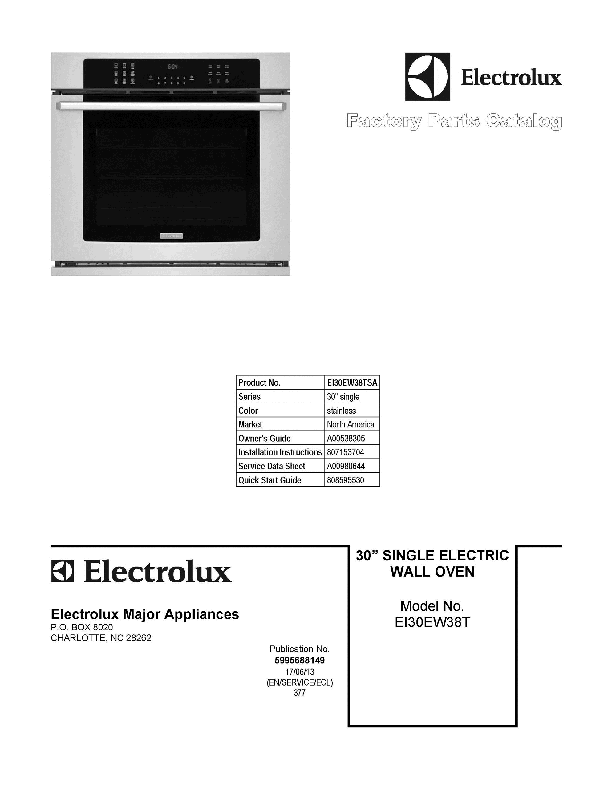 01 - COVER SHEET Diagram and Parts List for EI30EW38TSA  Frigidaire 