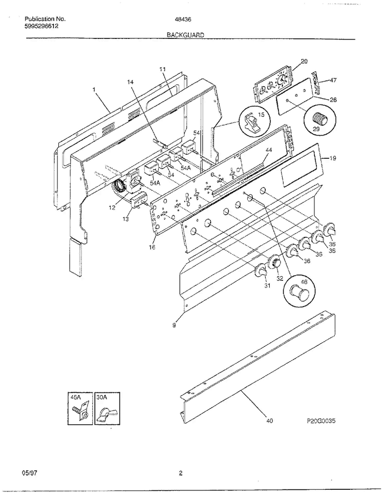Backguard Diagram and Parts List for 484360D  Frigidaire Range