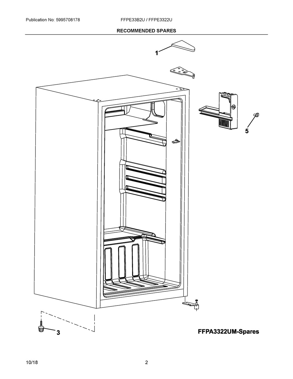 Recommended Spares Diagram and Parts List for FFPE3322UM  Frigidaire Refrigerator
