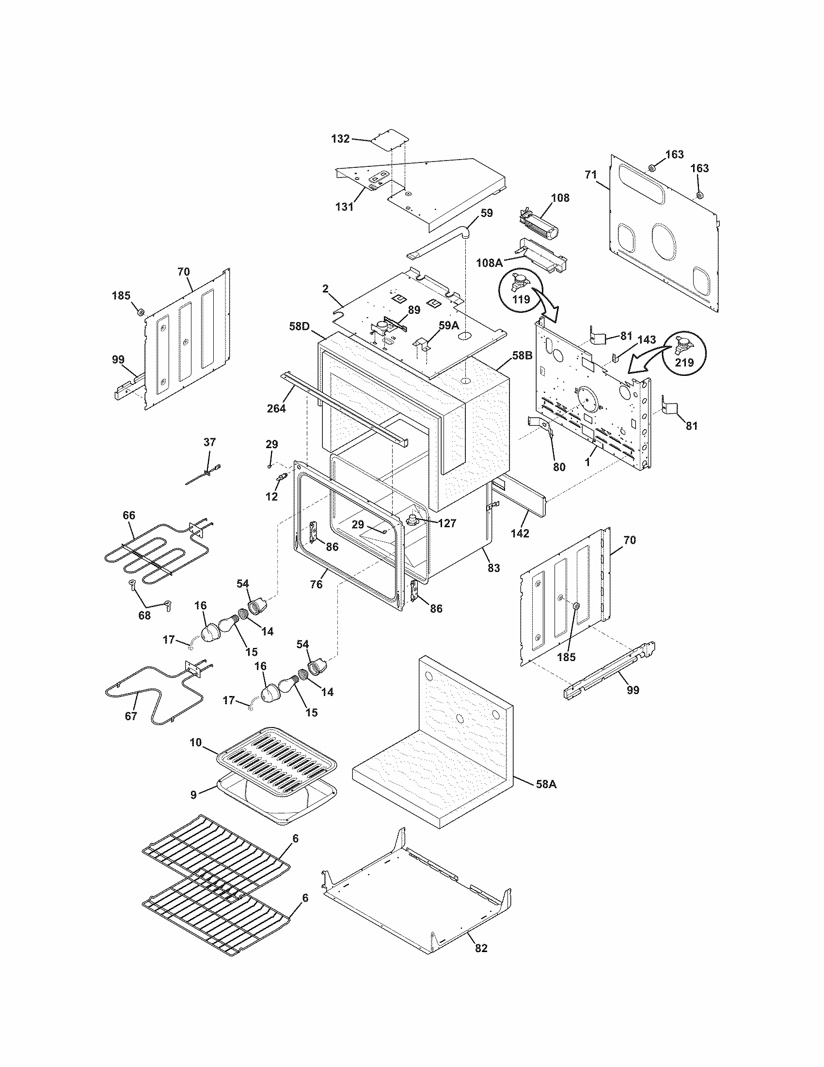 Upper Oven Diagram and Parts List for 79047763407  Kenmore Wall Oven