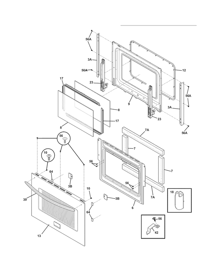 Door Diagram and Parts List for CGES3065KF5  Frigidaire Range