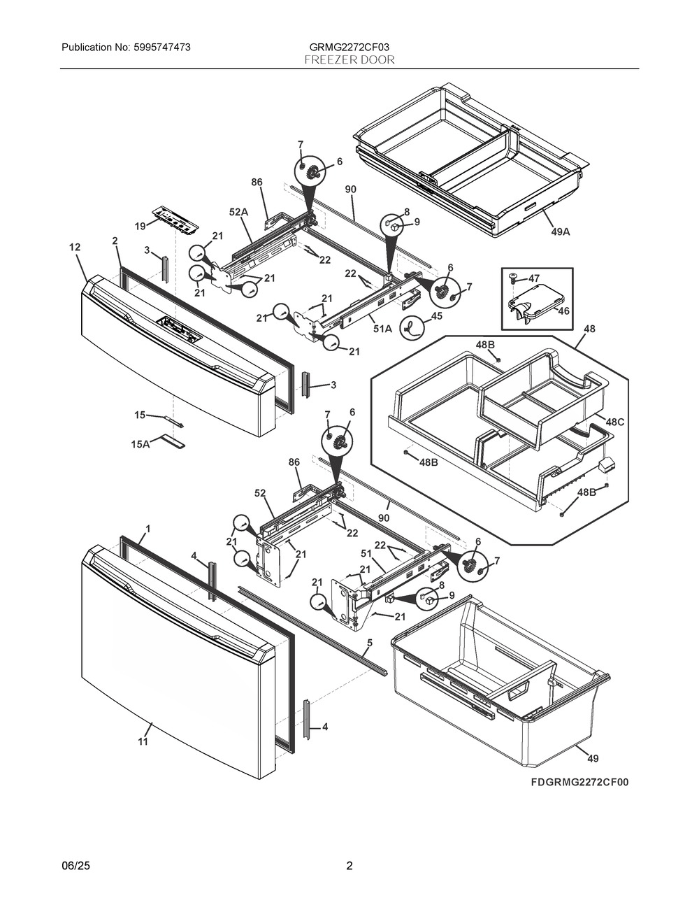 Freezer Door Diagram and Parts List for GRMG2272CF03  Frigidaire Refrigerator