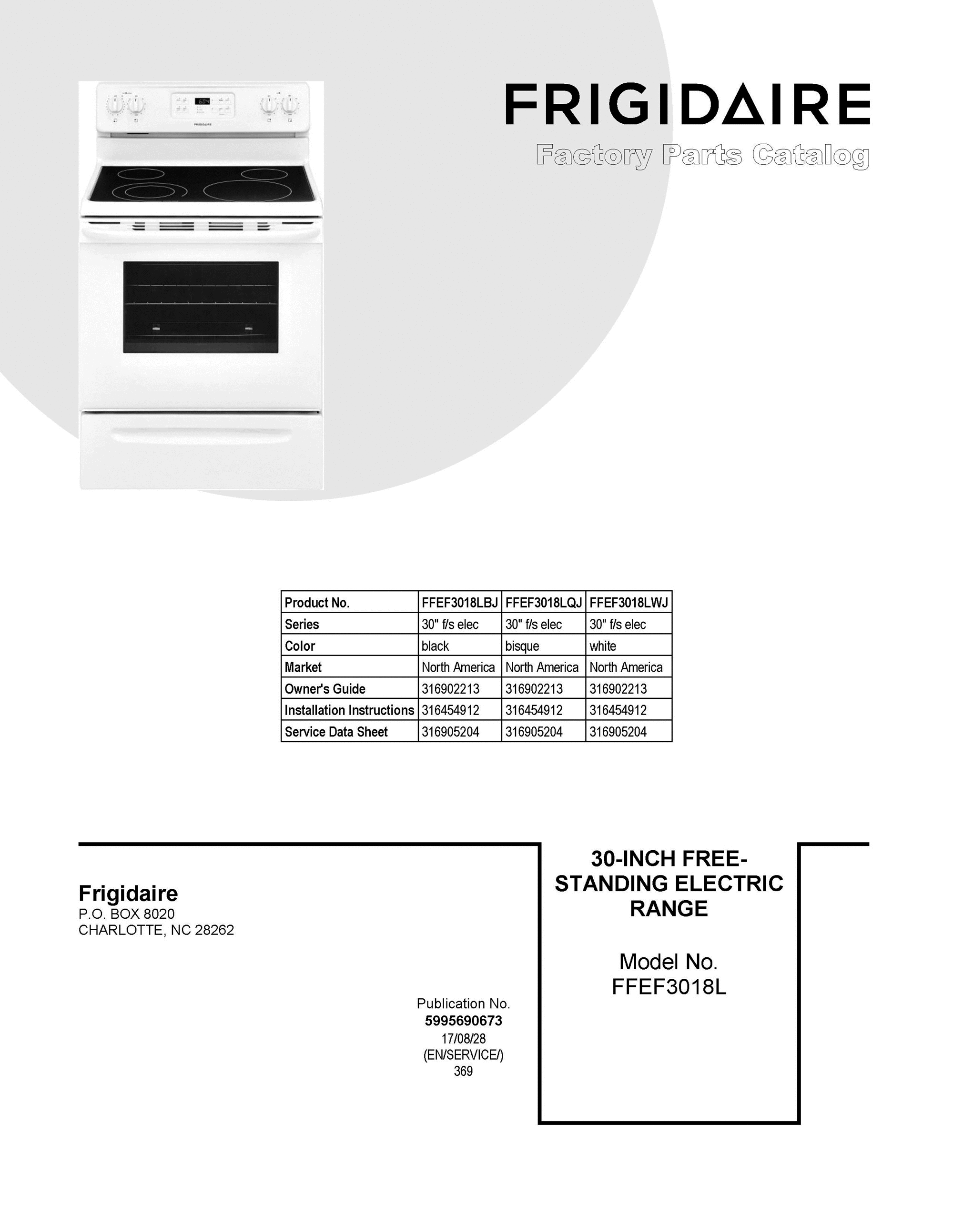 01 - COVER SHEET Diagram and Parts List for FFEF3018LBJ  Frigidaire Range