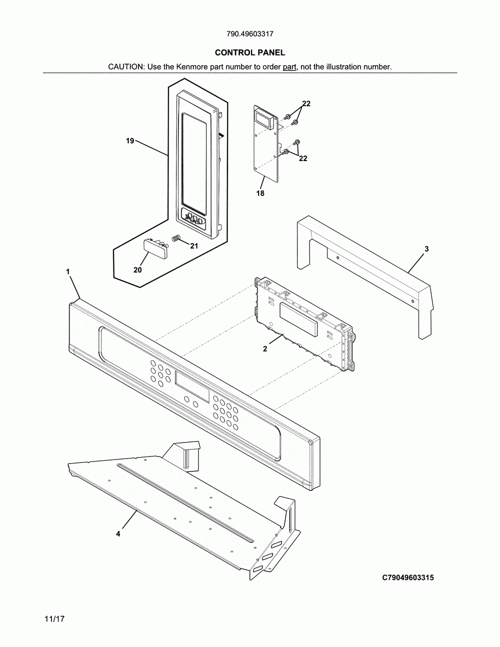 Control panel Diagram and Parts List for 79049603317  Kenmore Microwave