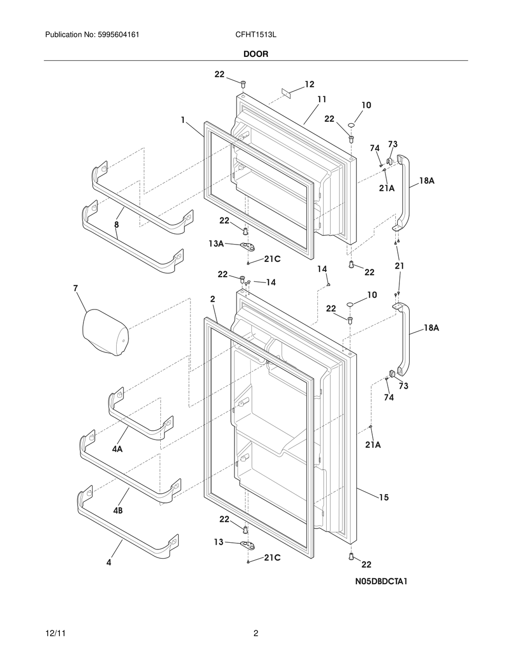 Door Diagram and Parts List for CFHT1513LZ6  Frigidaire Refrigerator