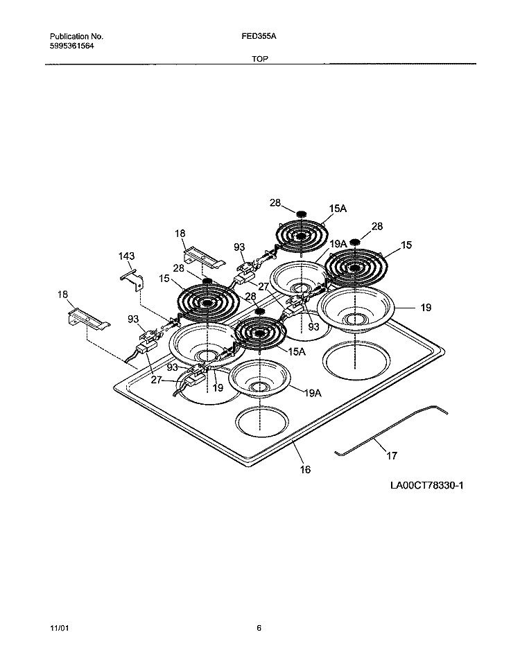 MAINTOP Diagram and Parts List for FED355ABB  Frigidaire Range