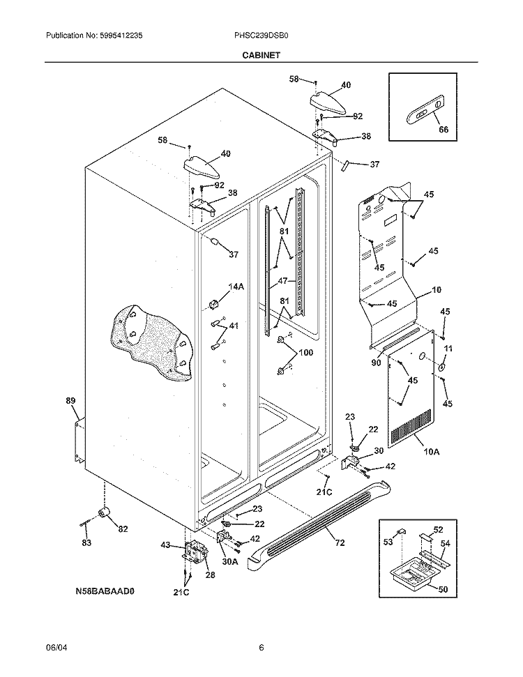 CABINET Diagram and Parts List for PHSC239DSB0  Frigidaire Refrigerator