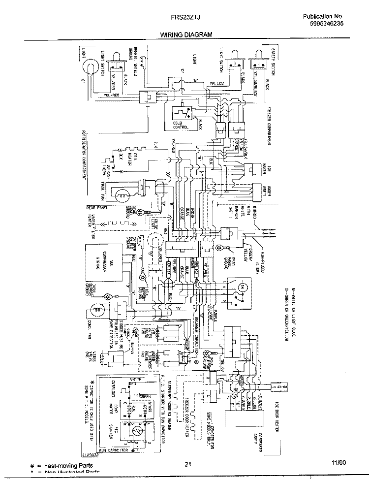 WIRING DIAGRAM Diagram and Parts List for FRS23ZTJW1  Frigidaire Refrigerator