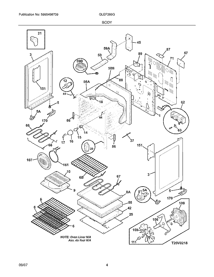 BODY Diagram and Parts List for GLEF389GSB  Frigidaire Range