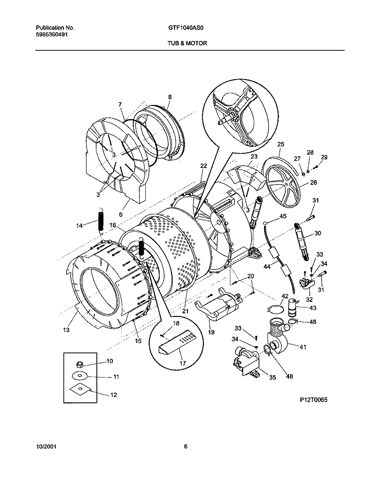 WSHR TUB, MOTOR Diagram and Parts List for GTF1040AS0  Gibson Washer