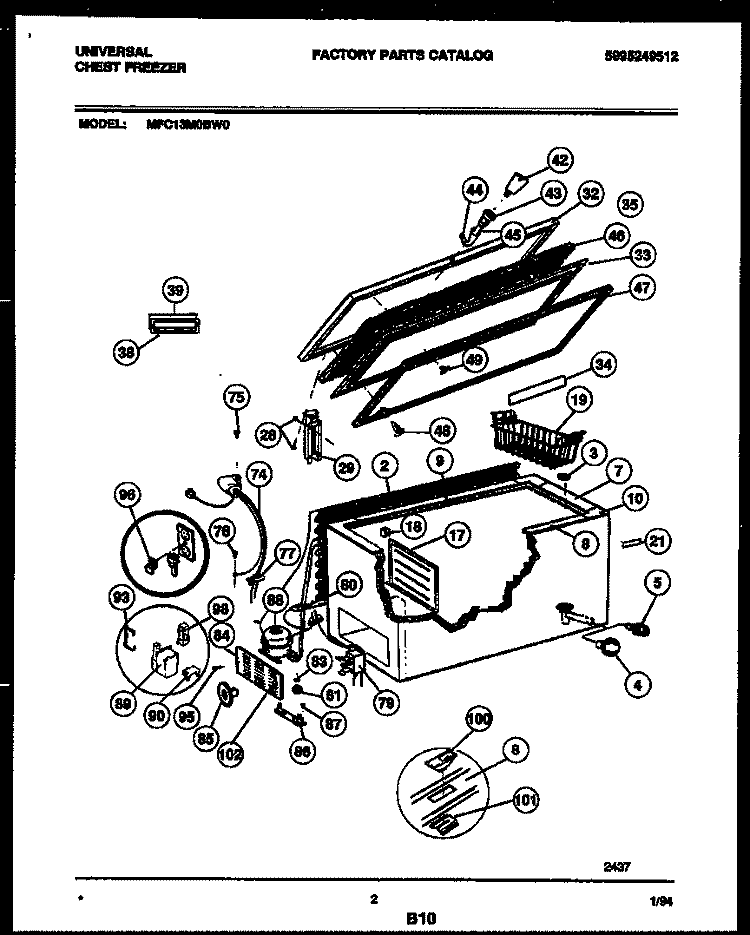 CHEST FREEZER PARTS Diagram and Parts List for MFC13M0BW0  Frigidaire Freezer