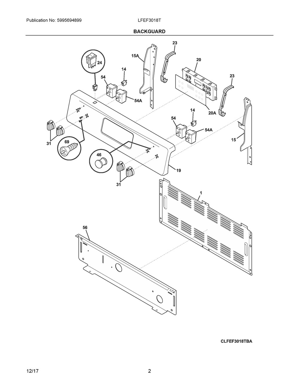 Backguard Diagram and Parts List for LFEF3018TWD  Frigidaire Range