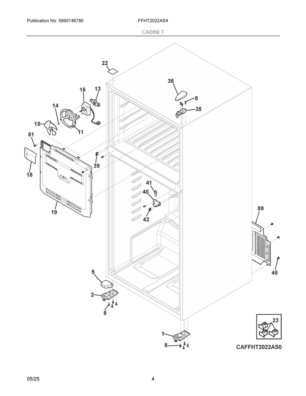 Cabinet Diagram and Parts List for FFHT2022AS4  Frigidaire Refrigerator