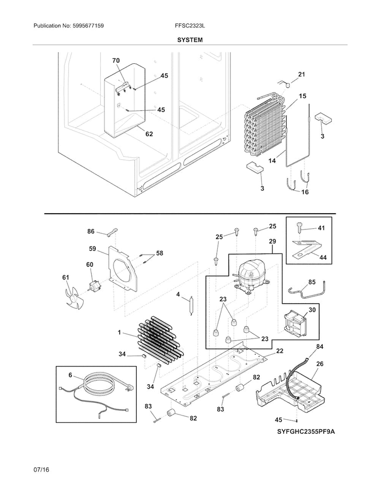 System Diagram and Parts List for FFSC2323LSCA  Frigidaire Refrigerator