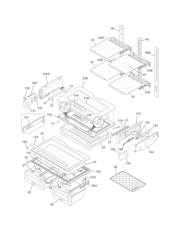 Shelves Diagram and Parts List for EI23BC80KS3  Electrolux Refrigerator