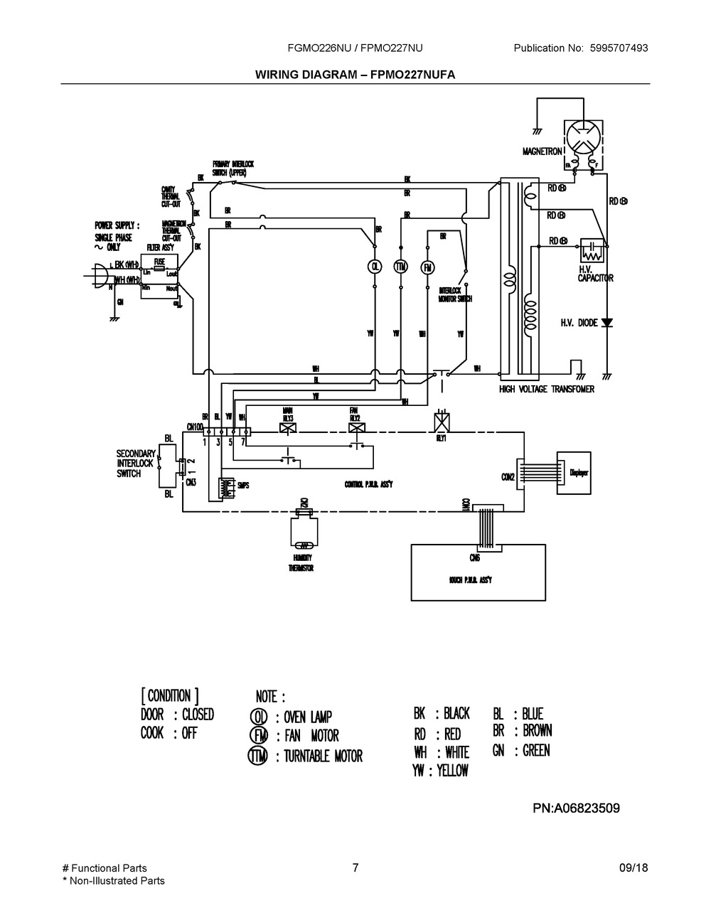 Wiring Diagram ? Fpmo227nufa Diagram and Parts List for FGMO226NUFA  Frigidaire Microwave