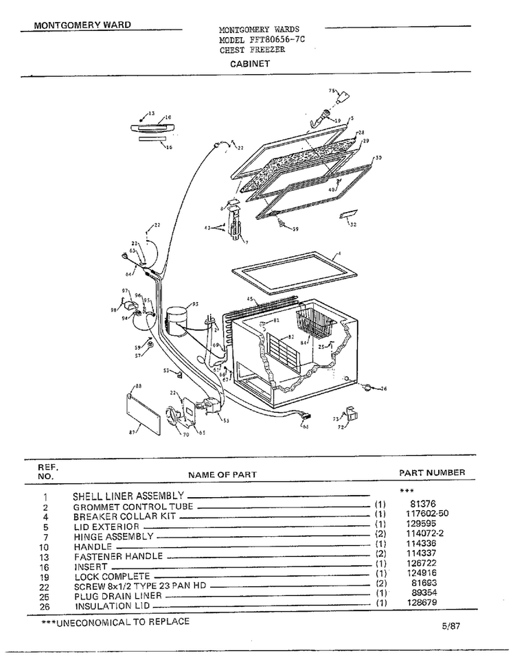 Cabinet Diagram and Parts List for 80656-7C  Frigidaire Freezer