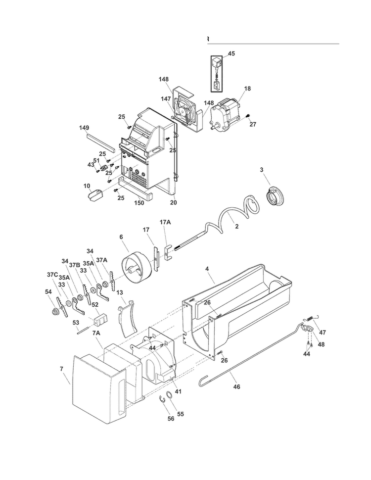Ice Container Diagram and Parts List for FGHF2344MF4  Frigidaire Refrigerator