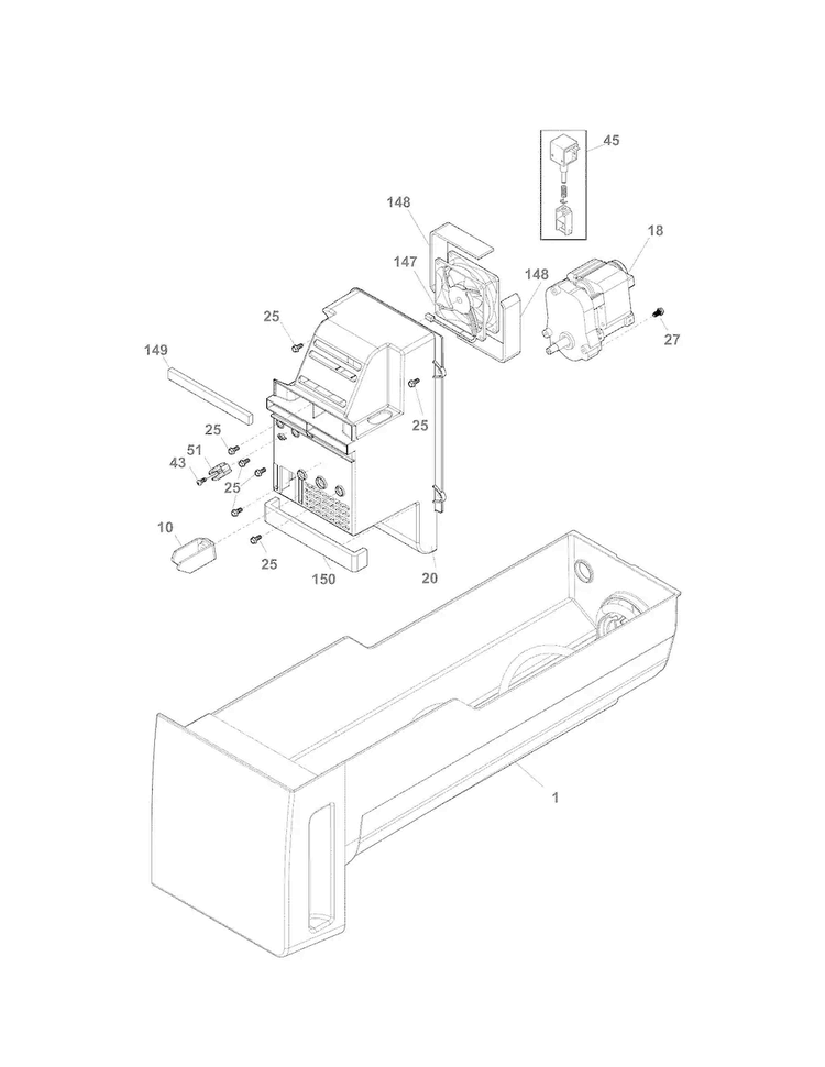 Ice Container Diagram and Parts List for 25370312212  Kenmore Refrigerator