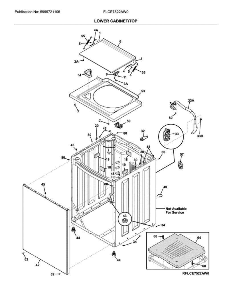 Lower Cabinet/Top Diagram and Parts List for FLCE7522AW0  Frigidaire Washer Dryer Combo