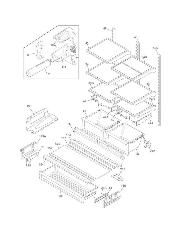Shelves Diagram and Parts List for FPHG2399PF1  Frigidaire Refrigerator