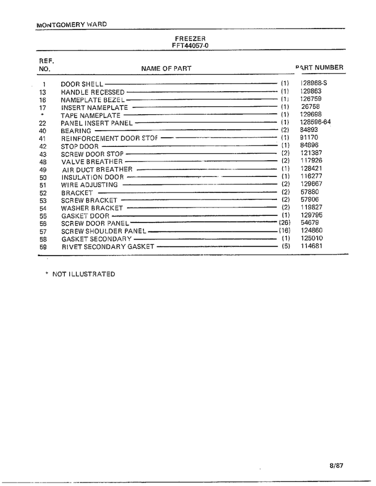 Freezer Page 2 Diagram and Parts List for 44057  Frigidaire Freezer