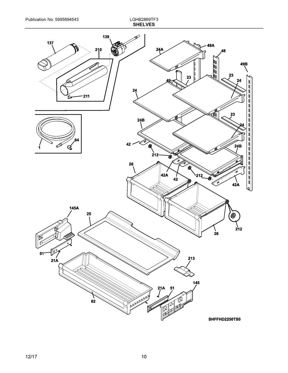 Shelves Diagram and Parts List for LGHB2869TF3  Frigidaire Refrigerator