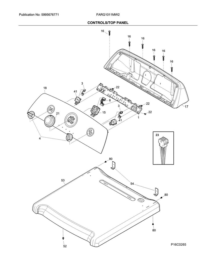 Controls/top Panel Diagram and Parts List for FARG1011MW2  Frigidaire Dryer