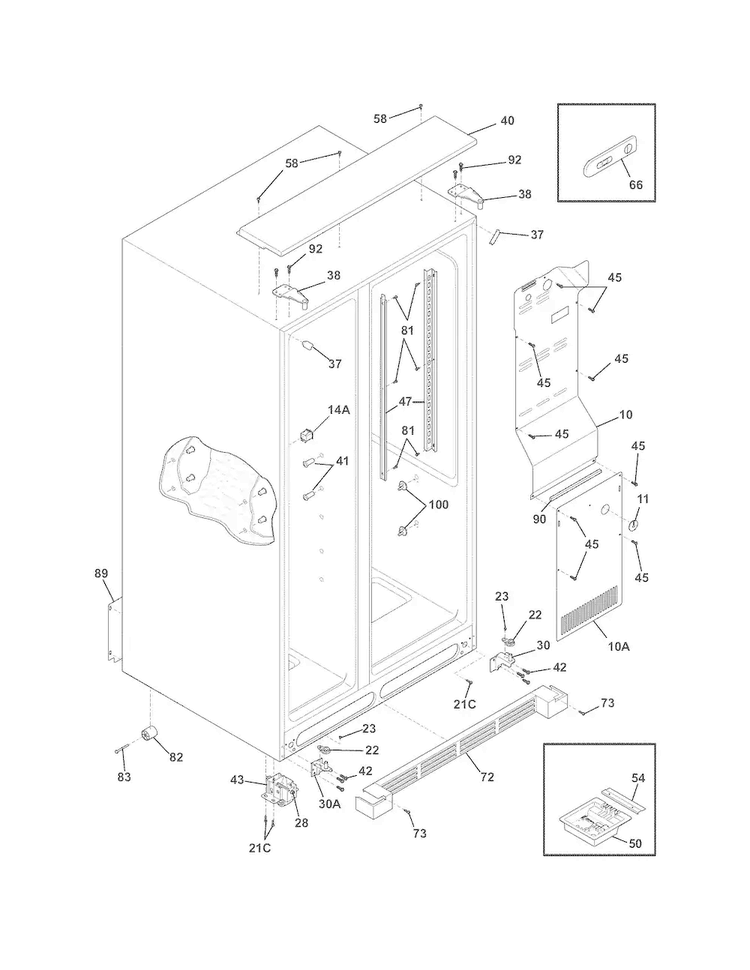 Cabinet Diagram and Parts List for E23CS78HPS7  Electrolux Refrigerator