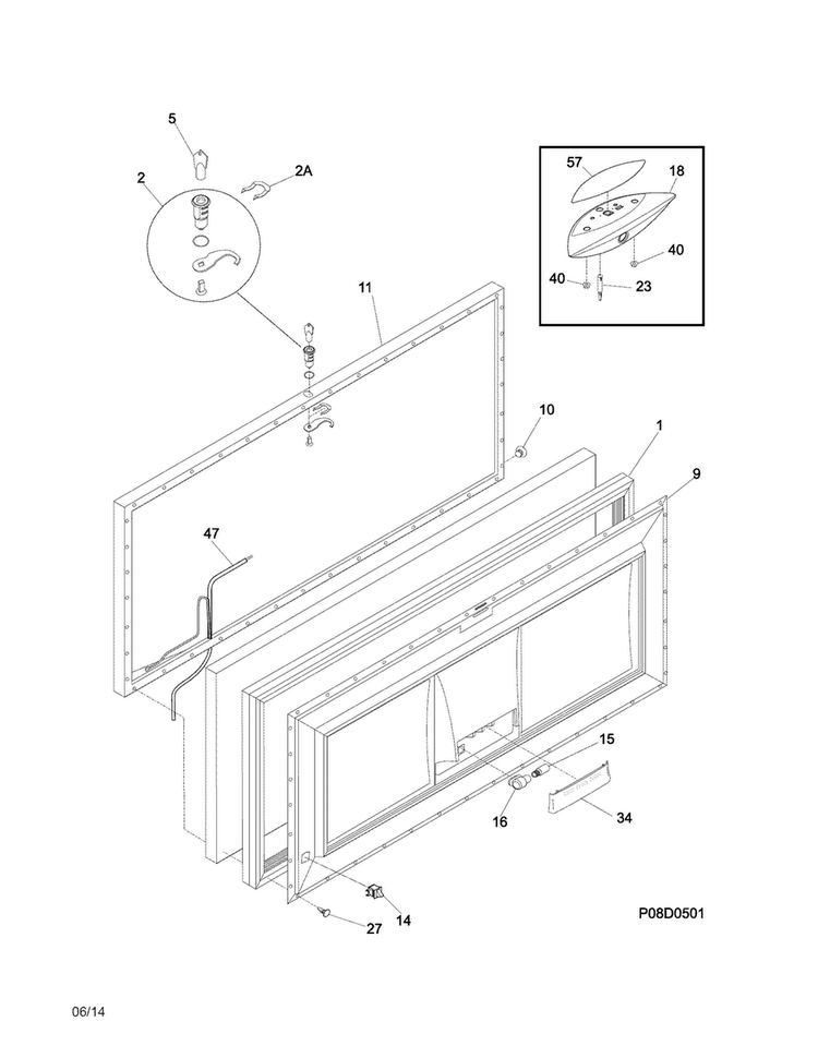 Door Diagram and Parts List for FGCH25M8LW2  Frigidaire Freezer