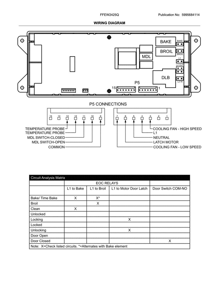 Wiring Diagram Diagram and Parts List for FFEW2425QWB  Frigidaire Wall Oven