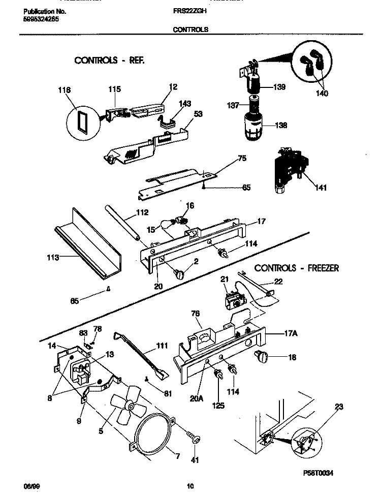 CONTROLS Diagram and Parts List for FRS22ZGHD0  Frigidaire Refrigerator