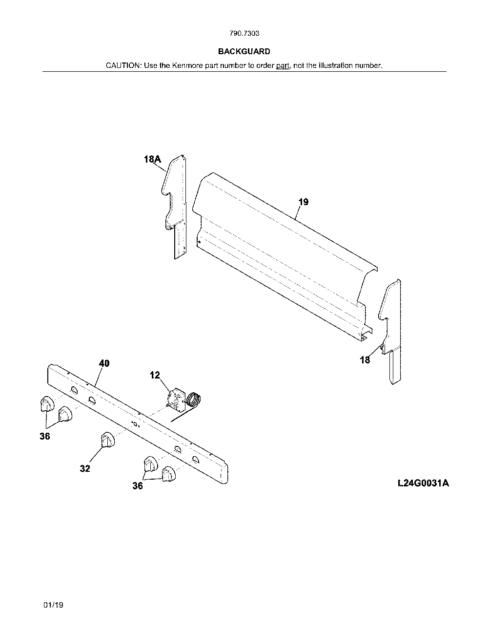 Backguard Diagram and Parts List for 79073039316  Kenmore Range