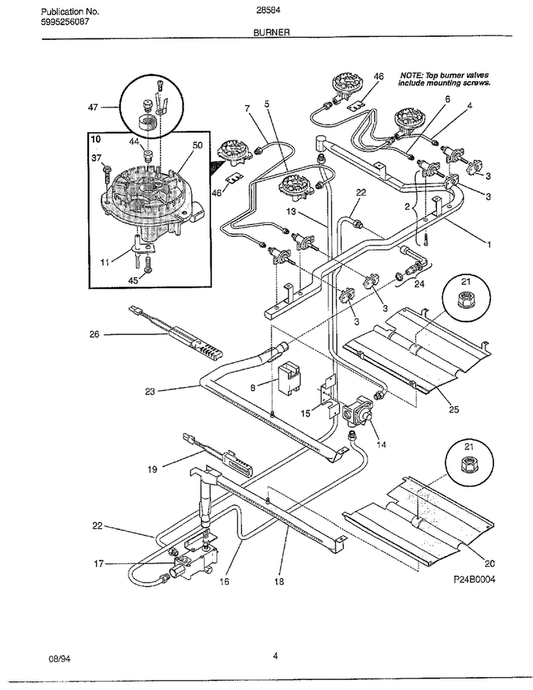 Burner Diagram and Parts List for 285847A  Frigidaire Range