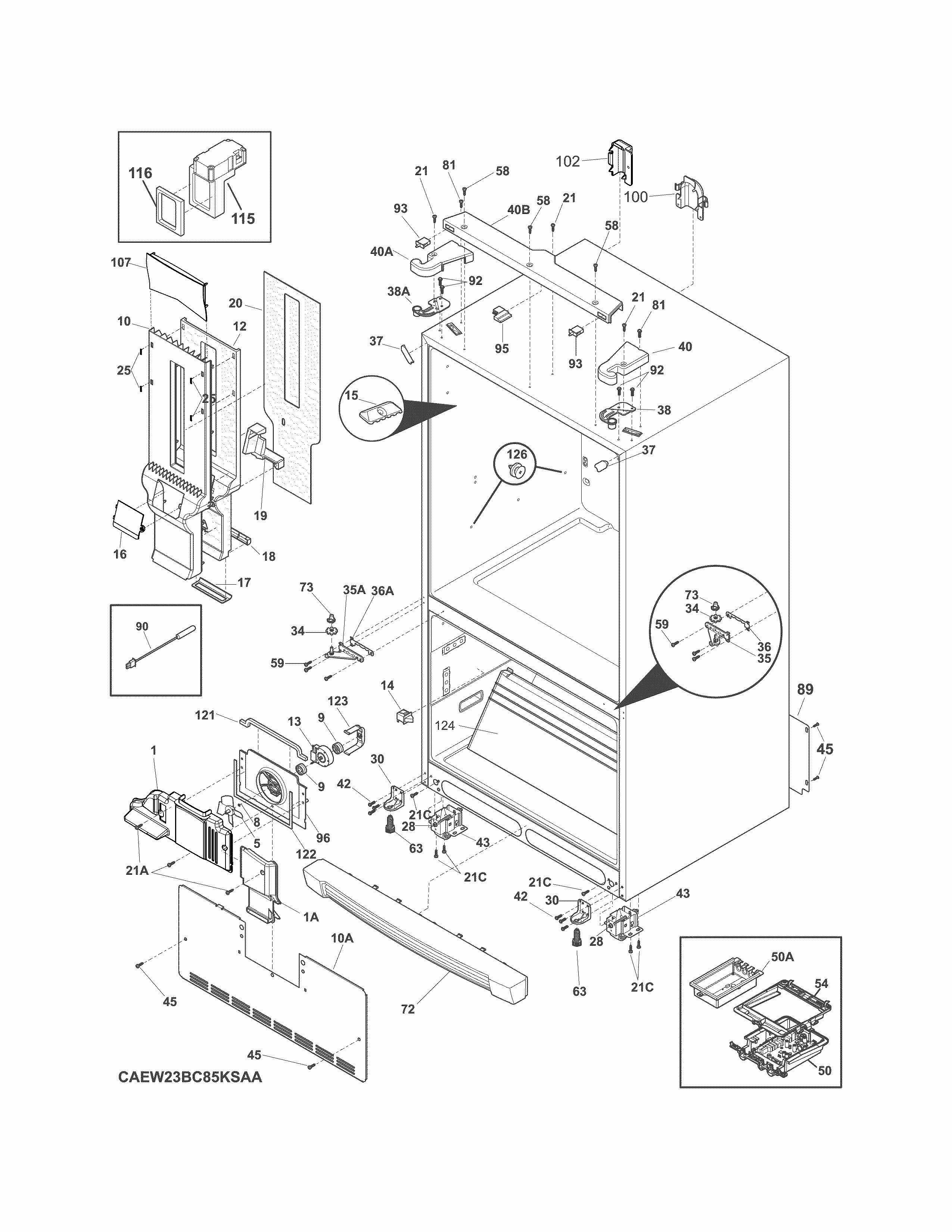Cabinet Diagram and Parts List for EW23BC85KSCA  Electrolux Refrigerator