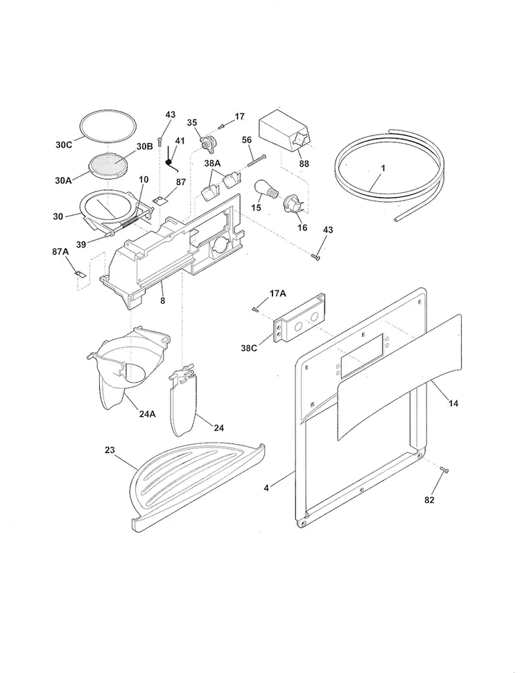 Ice & Water Dispenser Diagram and Parts List for FFHS2611LB7  Frigidaire Refrigerator