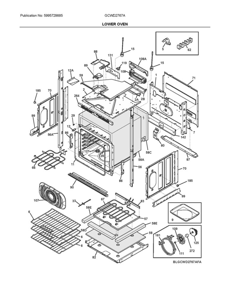 Lower Oven Diagram and Parts List for GCWD2767ADD  Frigidaire Wall Oven
