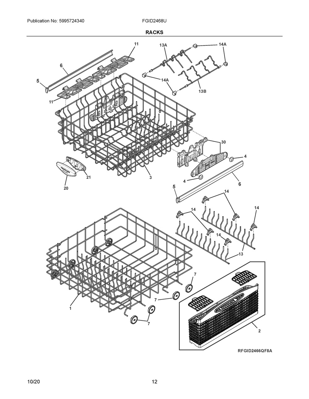 Racks Diagram and Parts List for FGID2468UD2A  Frigidaire Dishwasher