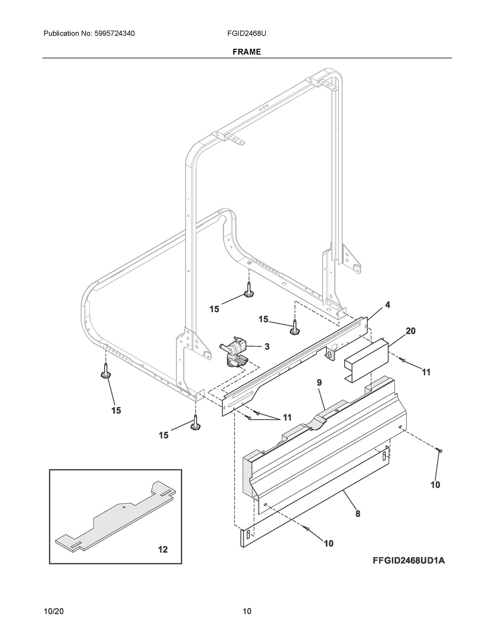 Frame Diagram and Parts List for FGID2468UD2A  Frigidaire Dishwasher