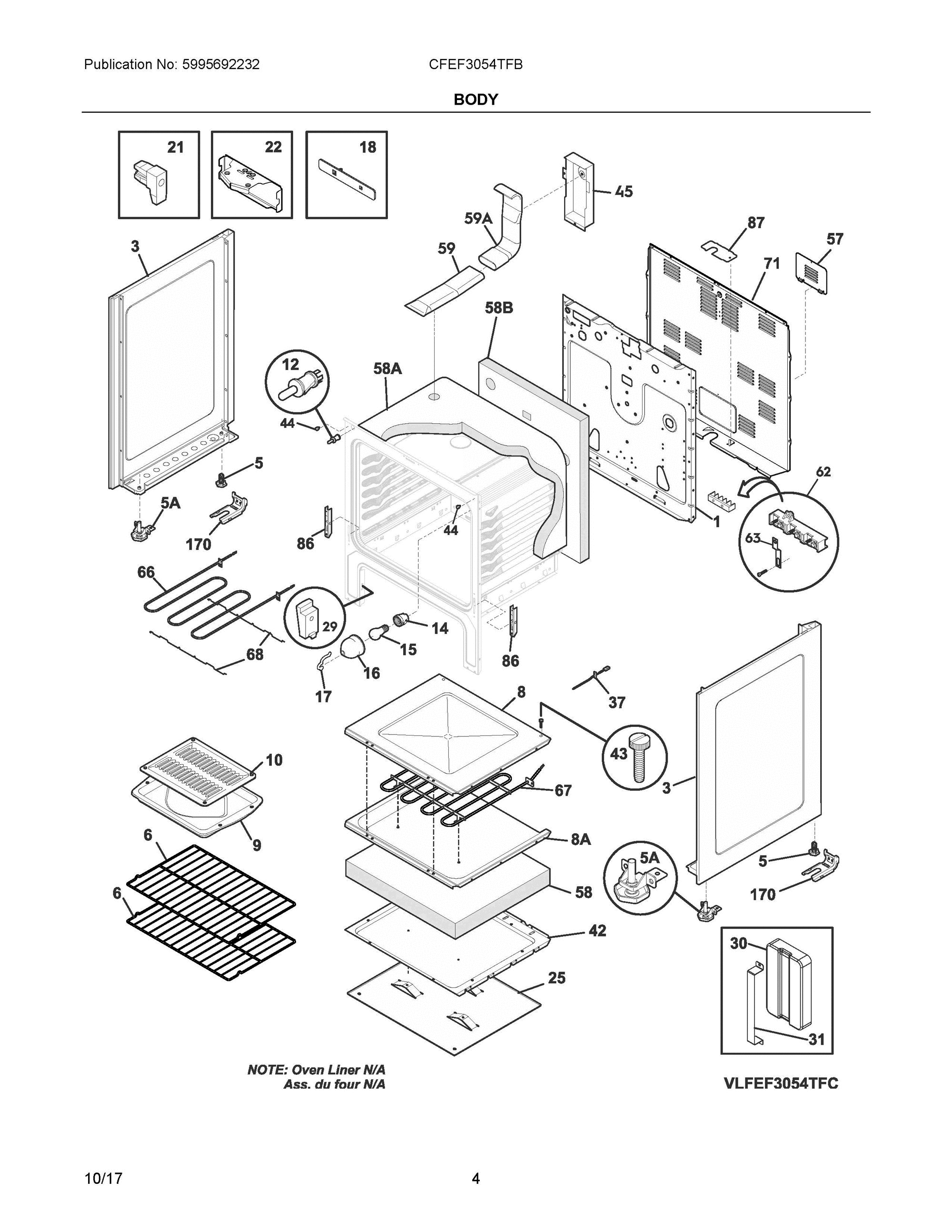 03 - BODY Diagram and Parts List for CFEF3054TFB  Frigidaire Range