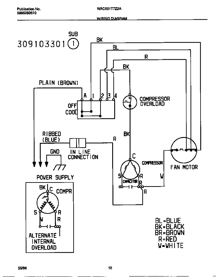 WIRING DIAGRAM Diagram and Parts List for WAC051T7Z2A  Frigidaire Air Conditioner