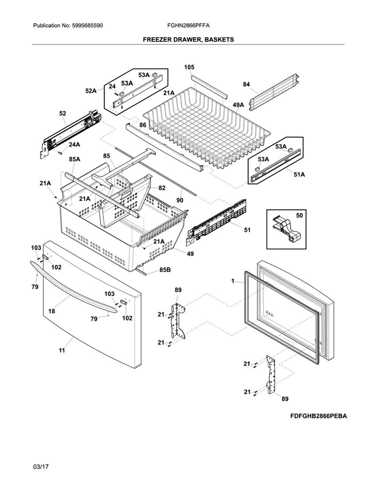 Freezer Door Diagram and Parts List for FGHN2866PFFA  Frigidaire Refrigerator